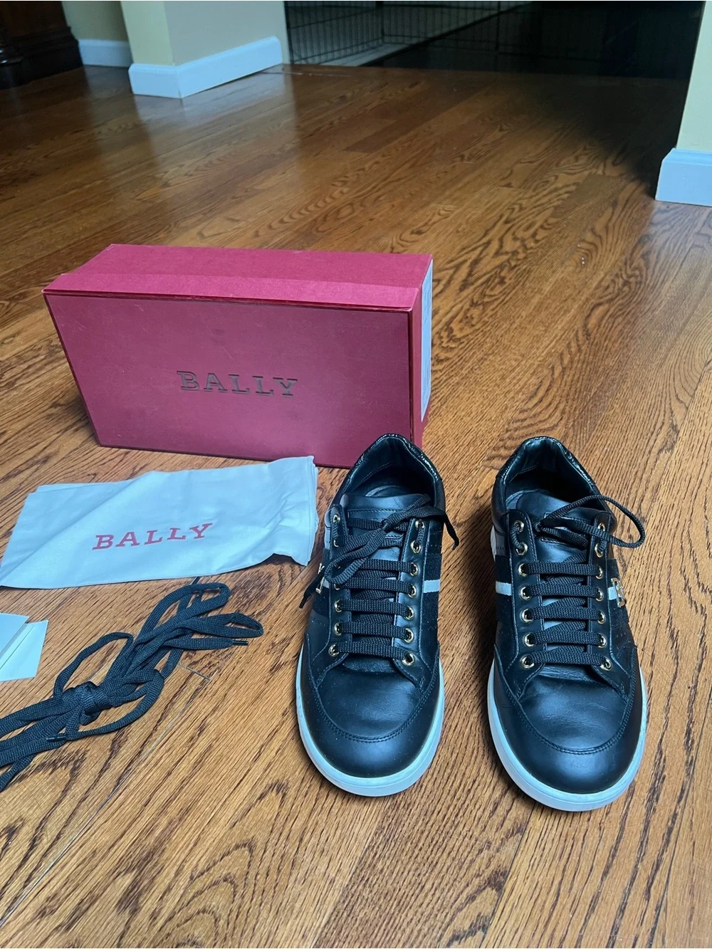 Bally Black Leather Low-Top Sneakers with White Sole